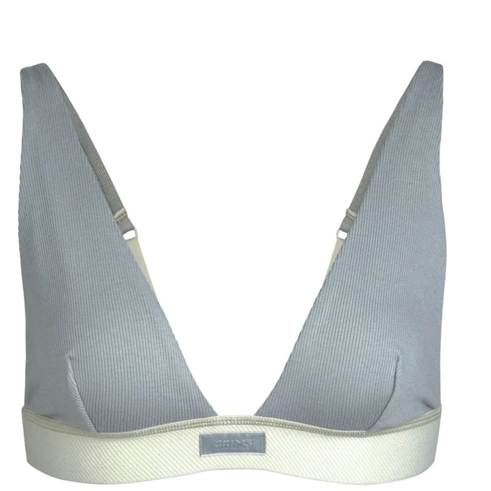 Skims Rib Stretch Cotton Plunge Bralette. Sz small. Color: Mineral